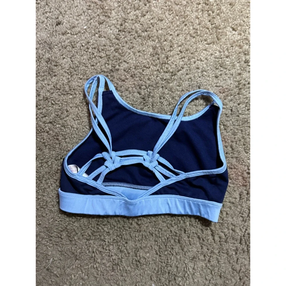Justice Active Girls Navy Light Blue Strappy Back Sports Bra Size 34